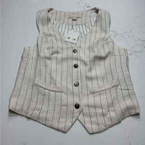 Monteau Linen Blend Vest with Black Stripes